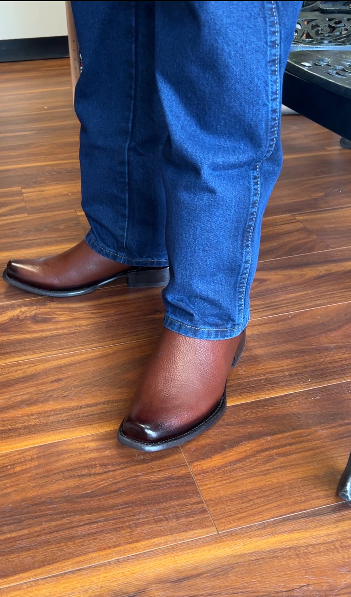 Men's Cowboy Set: Wester Zipper Genuine American Deer Leather Boots Dubai Toe Est. 264 Brandy with Belt