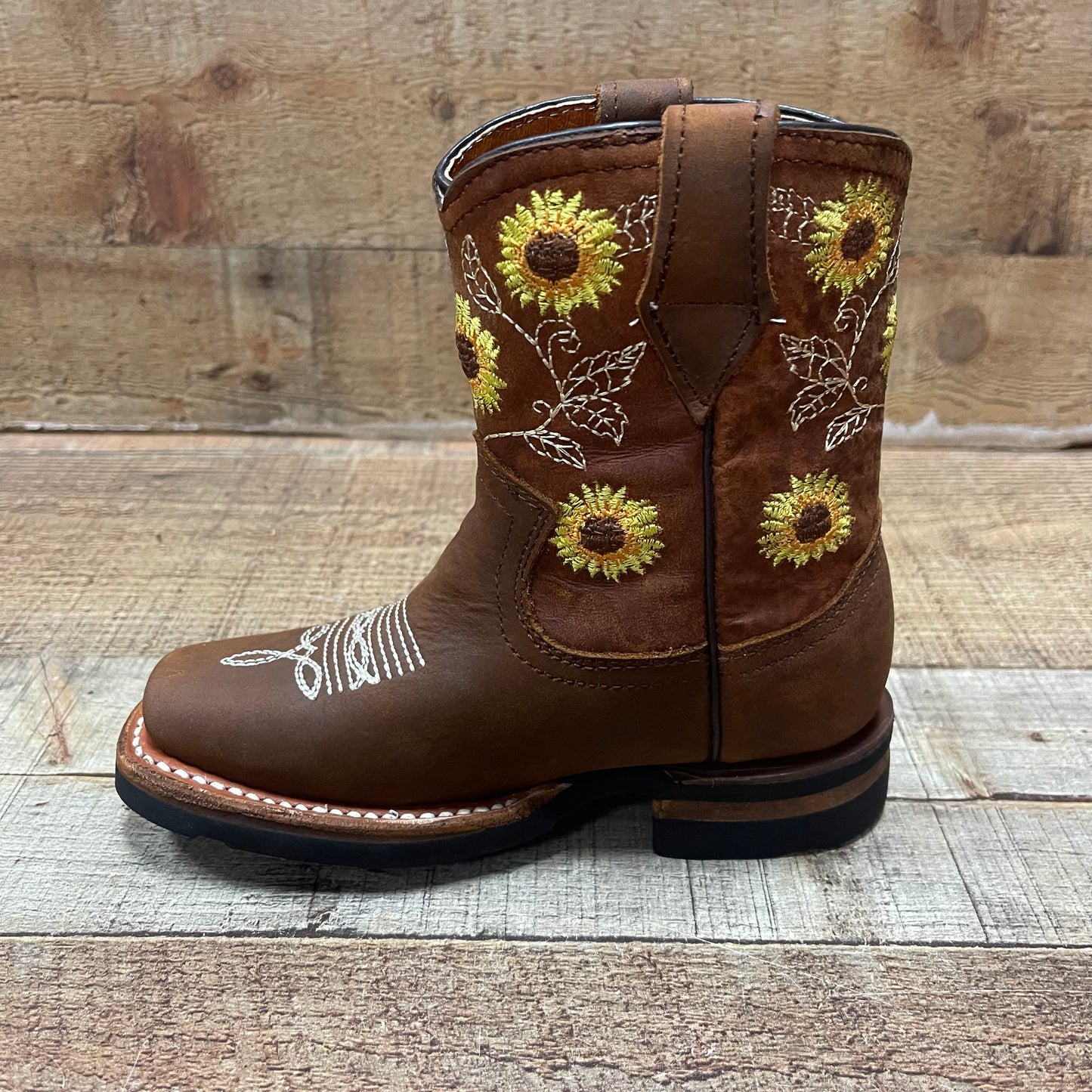 Girl's Rodeo Cowgirl Embroidery Sunflowers Boots Genuine Leather Est.711 Girasoles
