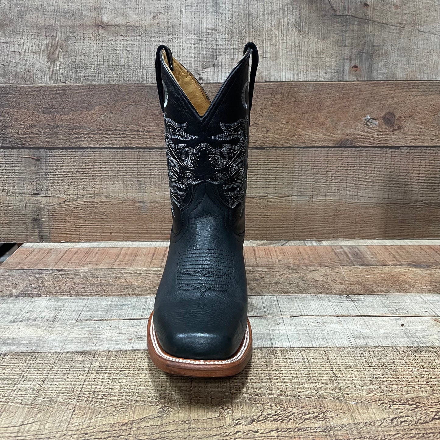 Men's Western Cowboy Rodeo Square Toe Genuine Leather Boots Leather Sole Bota Vaquera Est.722 Suela Cuero Napa Negro