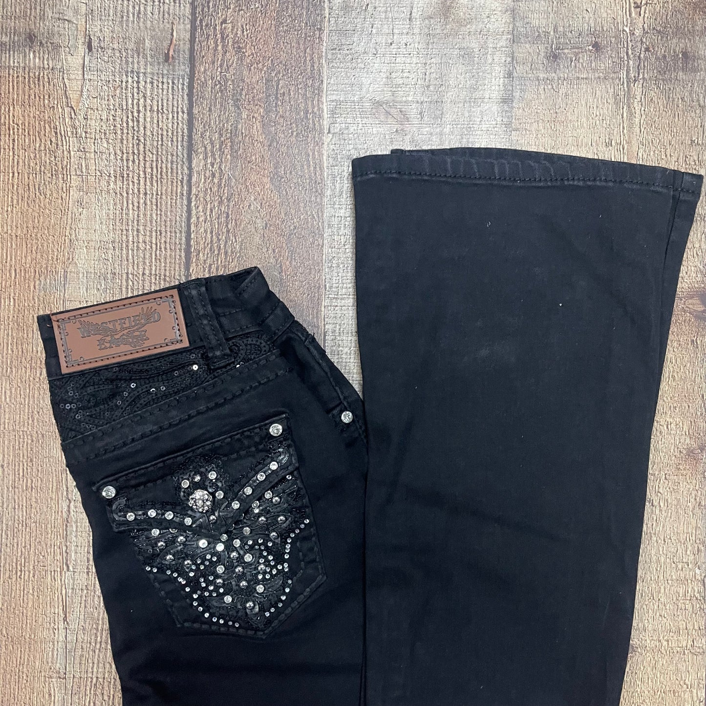 Women's Cowgirl Western Black Jeans Pantalón Dama Negro Corte Vaquero