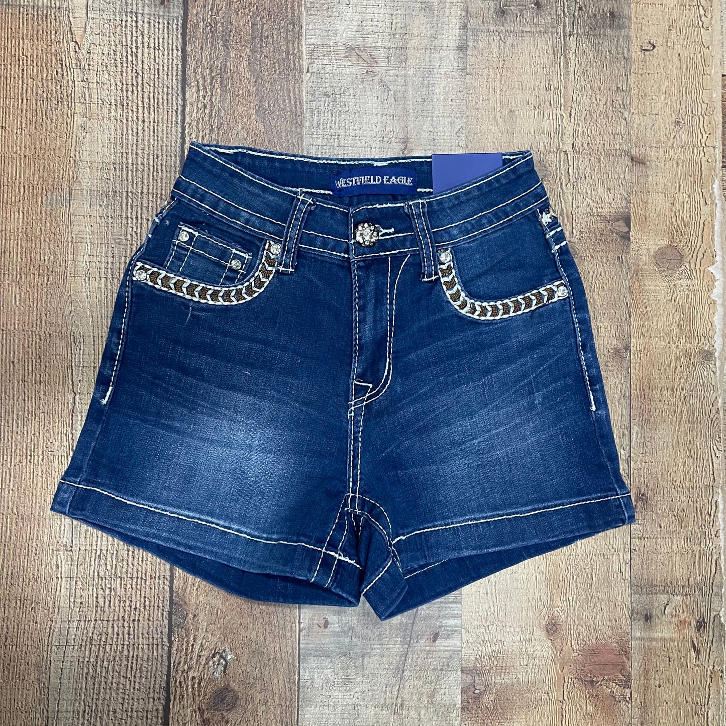 Women's Cowgirl Western Blue Short Jeans Bull Pantalón Corto Dama Mezclilla Decoración Torito