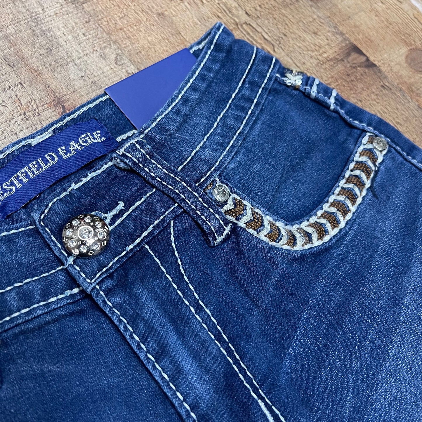 Women's Cowgirl Western Blue Short Jeans Bull Pantalón Corto Dama Mezclilla Decoración Torito