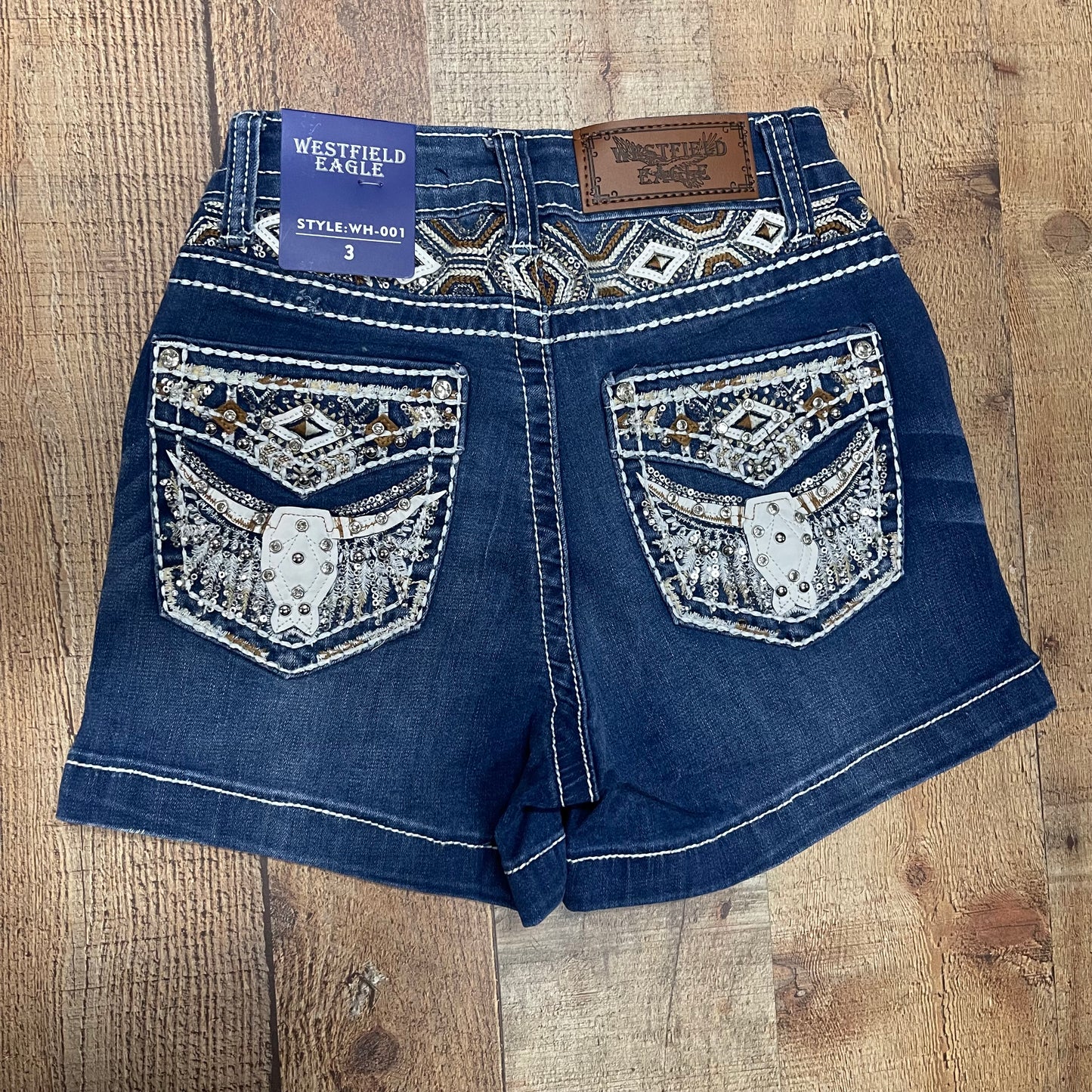 Women's Cowgirl Western Blue Short Jeans Bull Pantalón Corto Dama Mezclilla Decoración Torito
