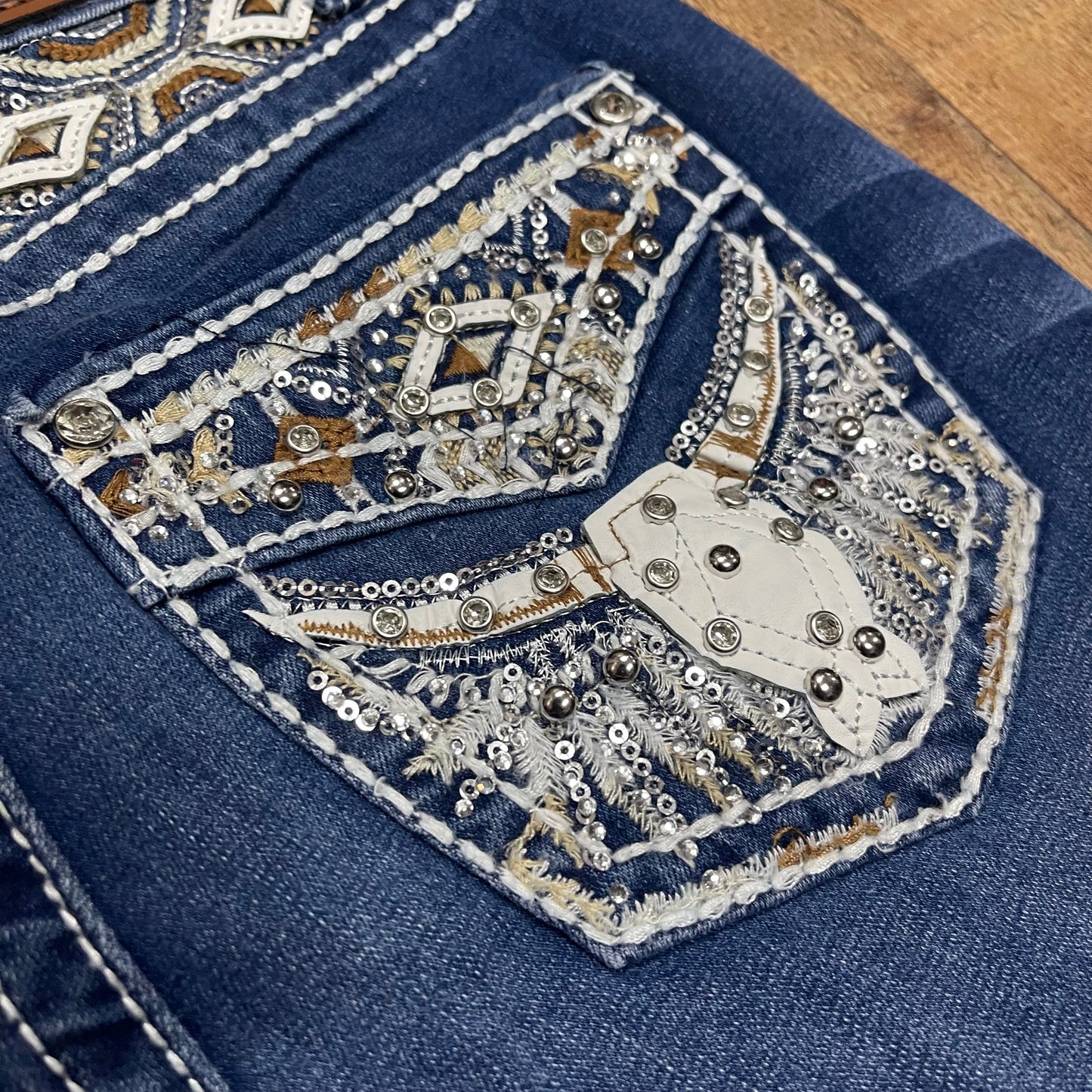 Women's Cowgirl Western Blue Short Jeans Bull Pantalón Corto Dama Mezclilla Decoración Torito