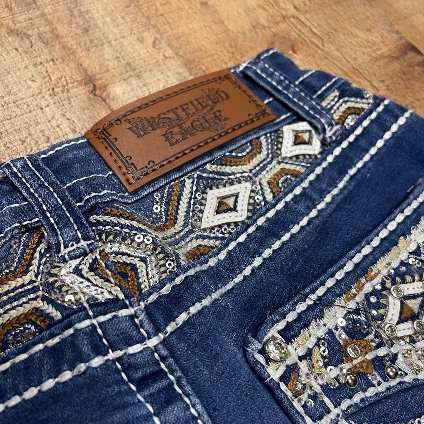 Women's Cowgirl Western Blue Short Jeans Bull Pantalón Corto Dama Mezclilla Decoración Torito