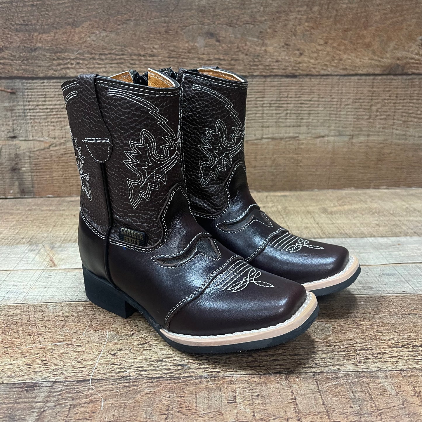 Boy's Rodeo Cowboy Genuine Leather Boots Brown Bull Zipper Est.550