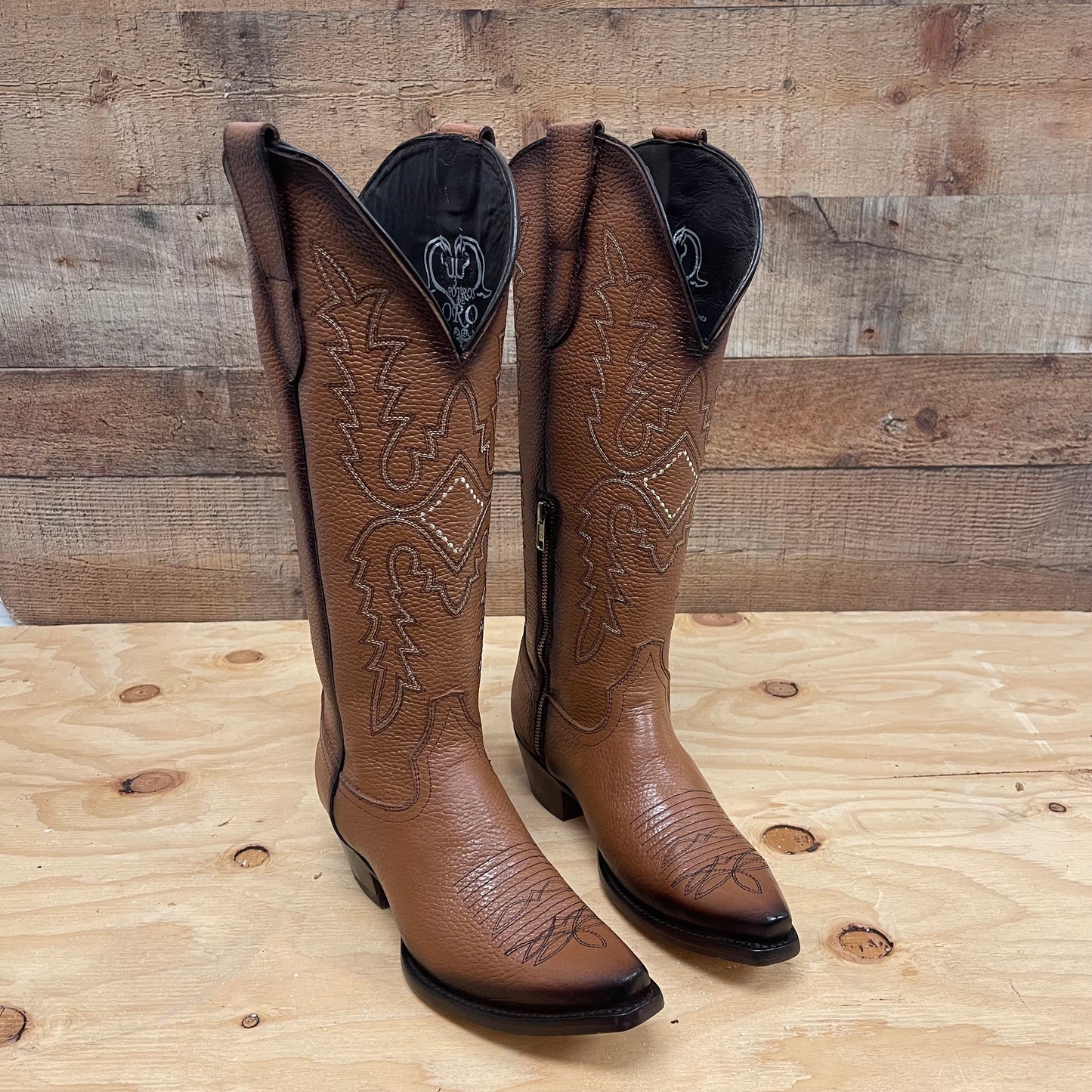 Botas vaqueras de rodeo para mujer, botas de cuero genuino con punta recortada, aprox. 404