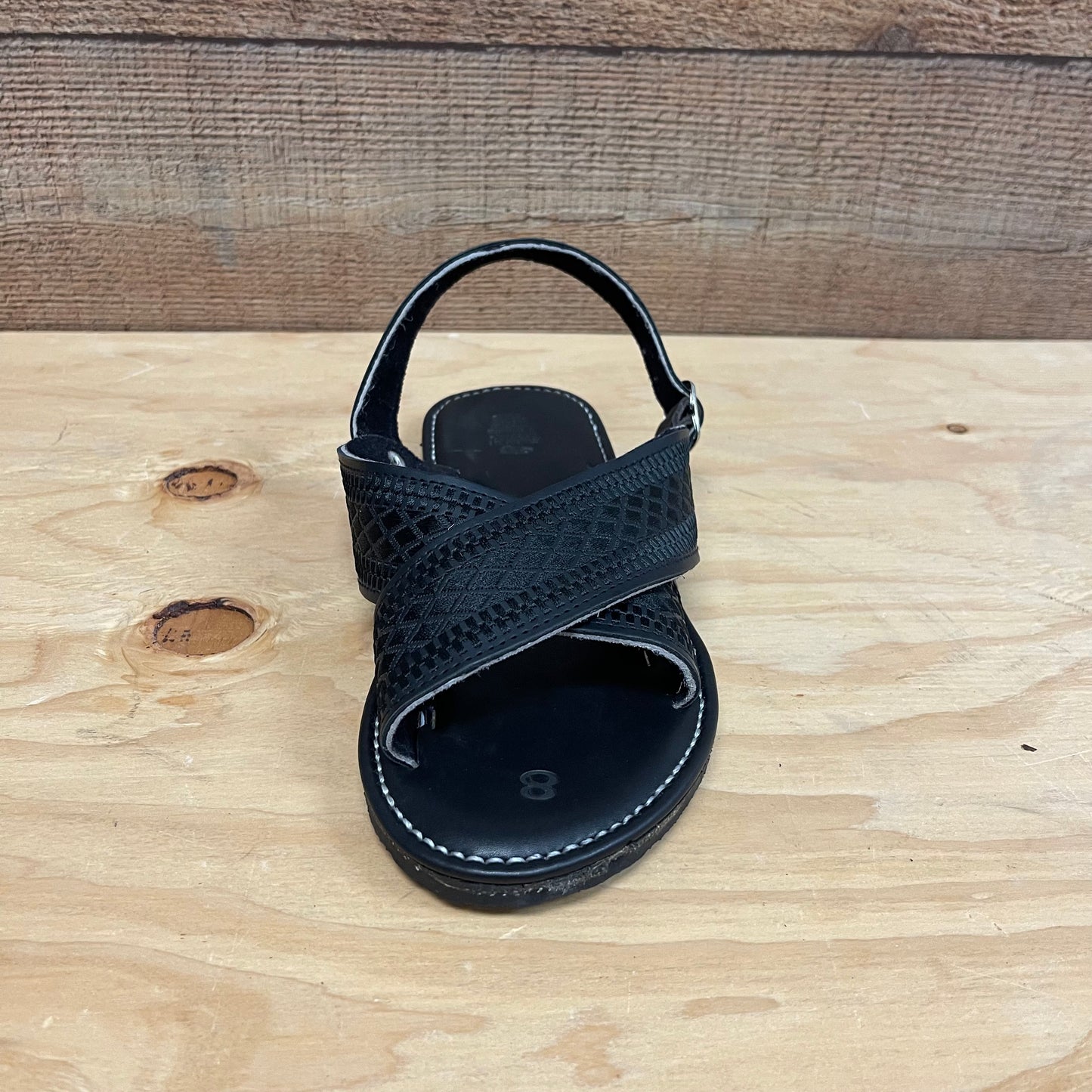 Men's Mexican Leather Cushioned Sandals Black Embroidery Huarache Cruzado Acojinado Bordado Negro