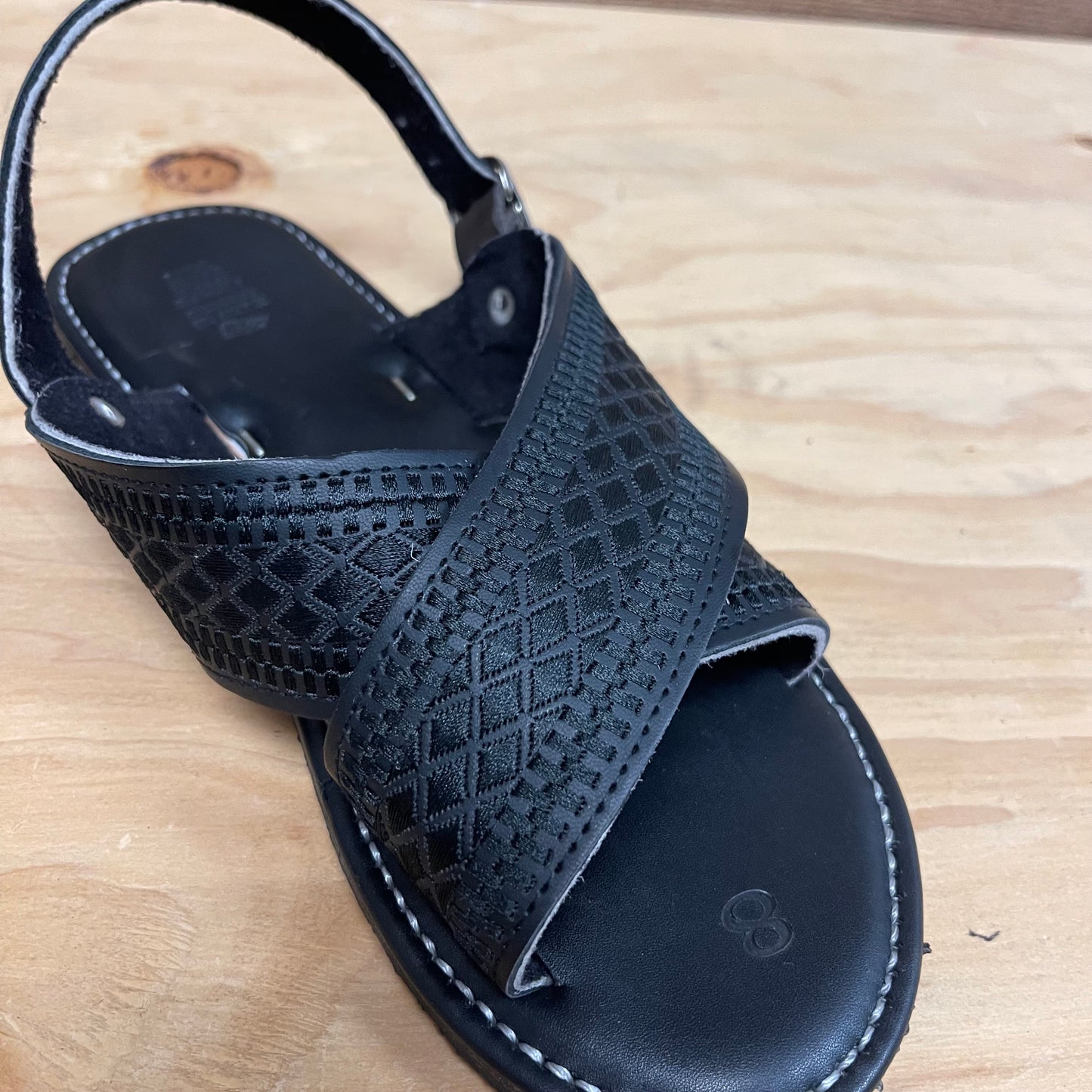 Men's Mexican Leather Cushioned Sandals Black Embroidery Huarache Cruzado Acojinado Bordado Negro