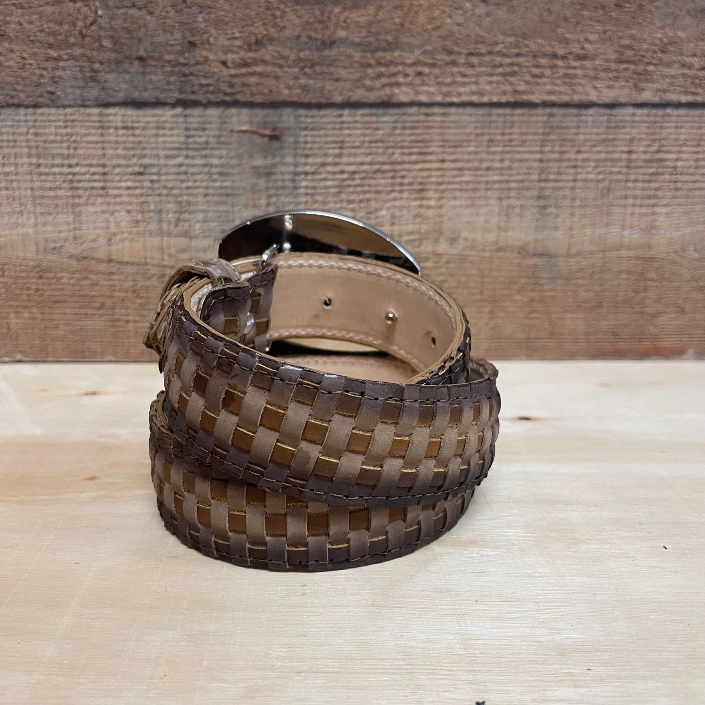 Men's Western Cowboy Woven Leather Belt Cinto Petatillo Hebilla Metálica