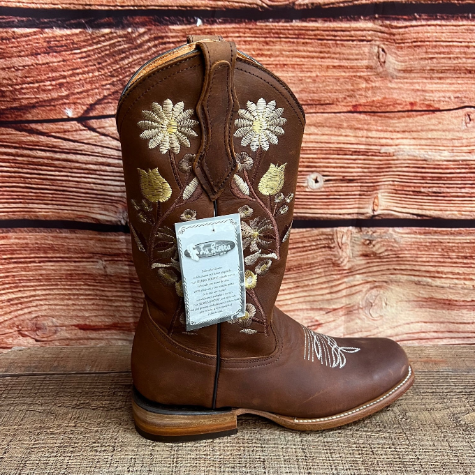 Botas de cuero color miel con sombreado y punta cuadrada Western Rodeo para mujer, aprox. 701