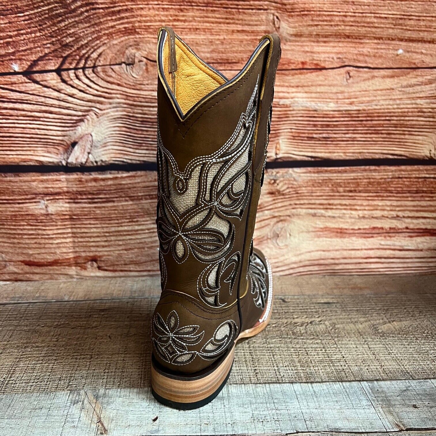 Botas de mujer de cuero cincelado con incrustaciones de purpurina y punta cuadrada de rodeo occidental Est.258/930 Dama Glitter
