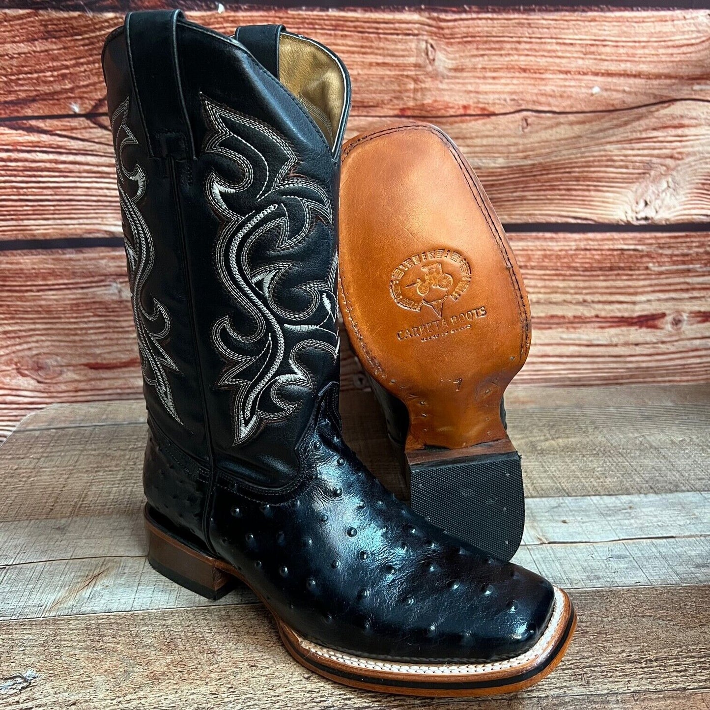 Botas vaqueras de piel con estampado de avestruz estilo western para hombre con punta cuadrada, 380 quilates, Texana Avestruz