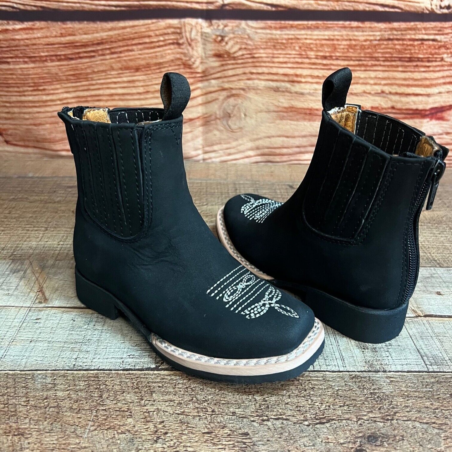 Kid's Zipper Cowboy Leather Boots Western Rodeo Est.280 Oleobuck Negro Botin Cierre