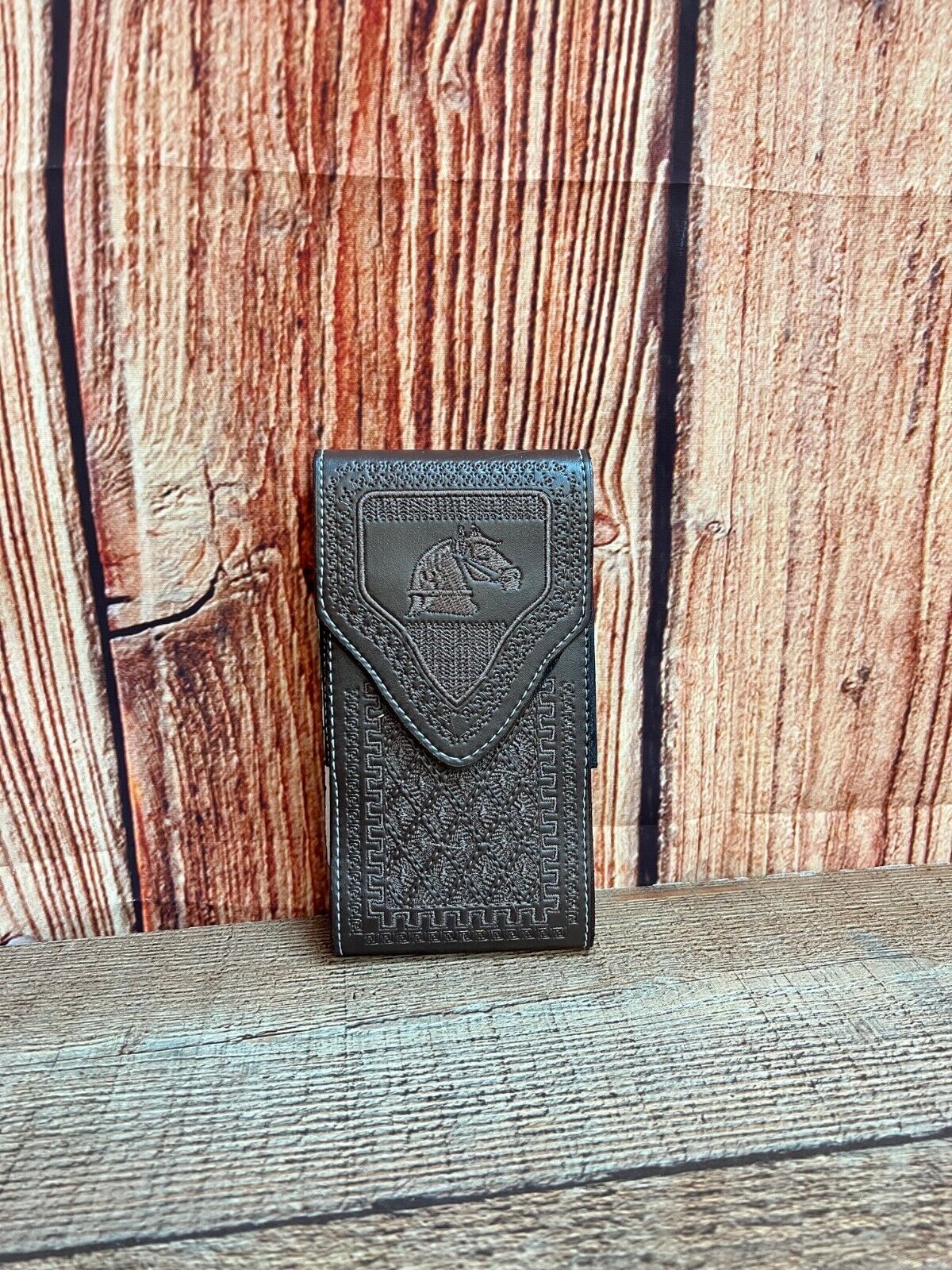 Men's Phone Case Embroidery Genuine Cow Leather