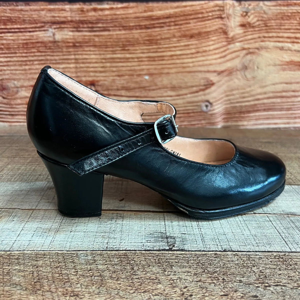 Women's Folkloric Dance Genuine Leather Black Shoes with Heels Handmade in Mexico Est.120
