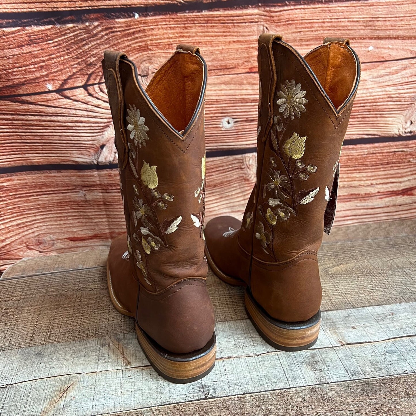 Botas de cuero color miel con sombreado y punta cuadrada Western Rodeo para mujer, aprox. 701