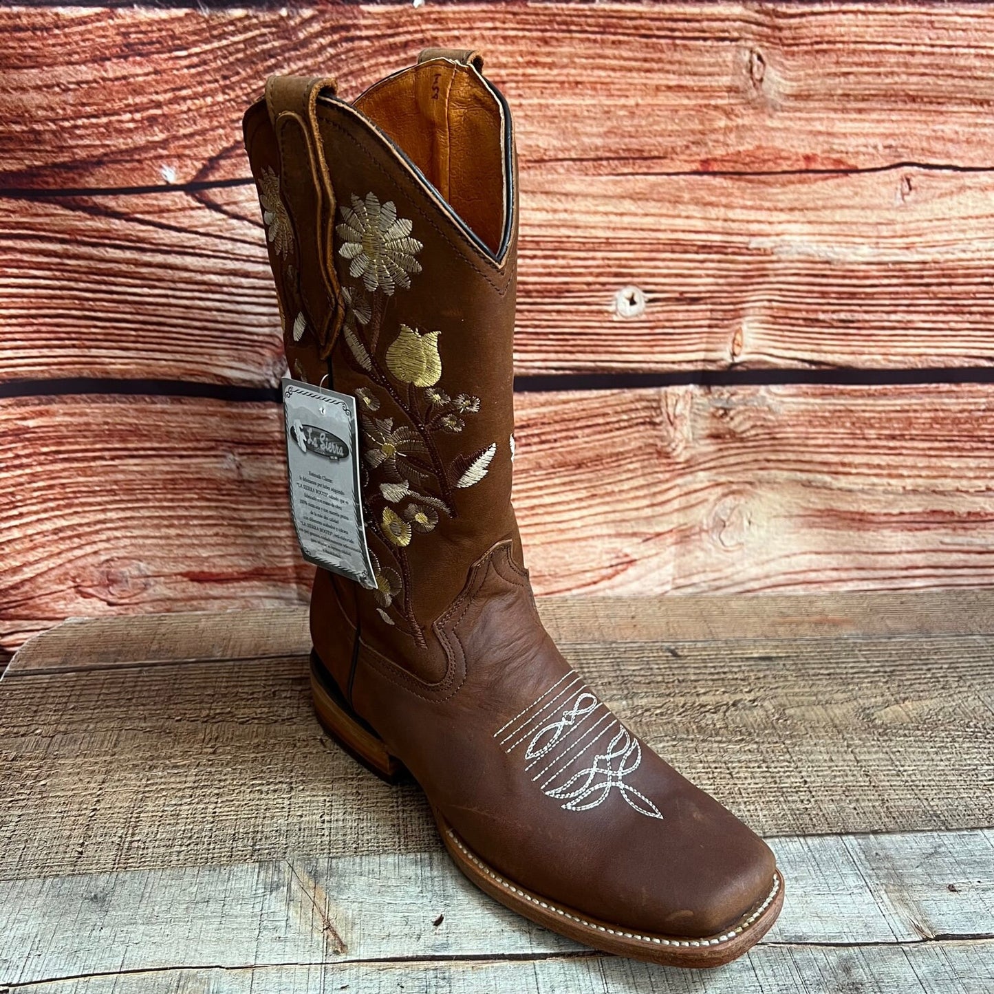 Botas de cuero color miel con sombreado y punta cuadrada Western Rodeo para mujer, aprox. 701