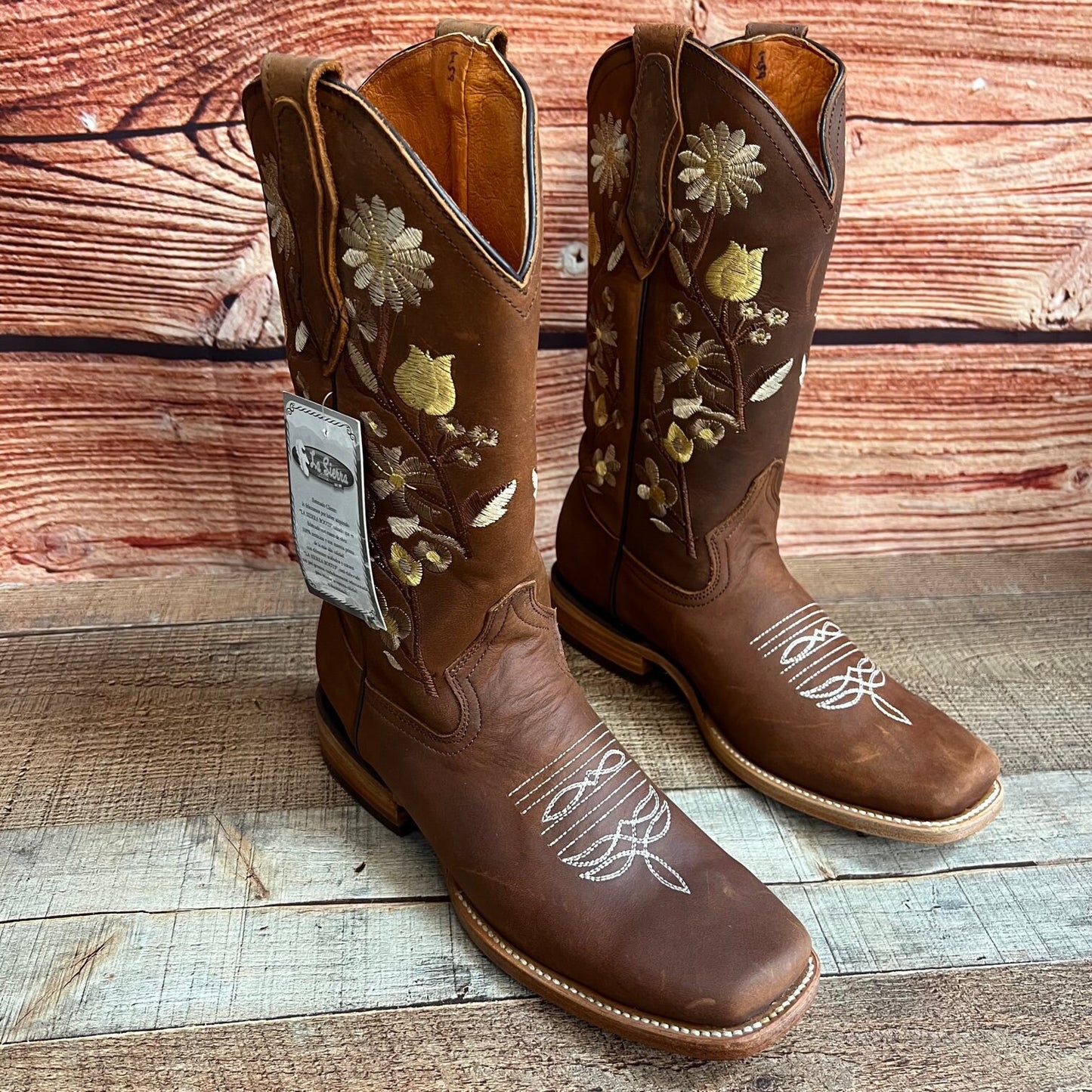 Botas de cuero color miel con sombreado y punta cuadrada Western Rodeo para mujer, aprox. 701