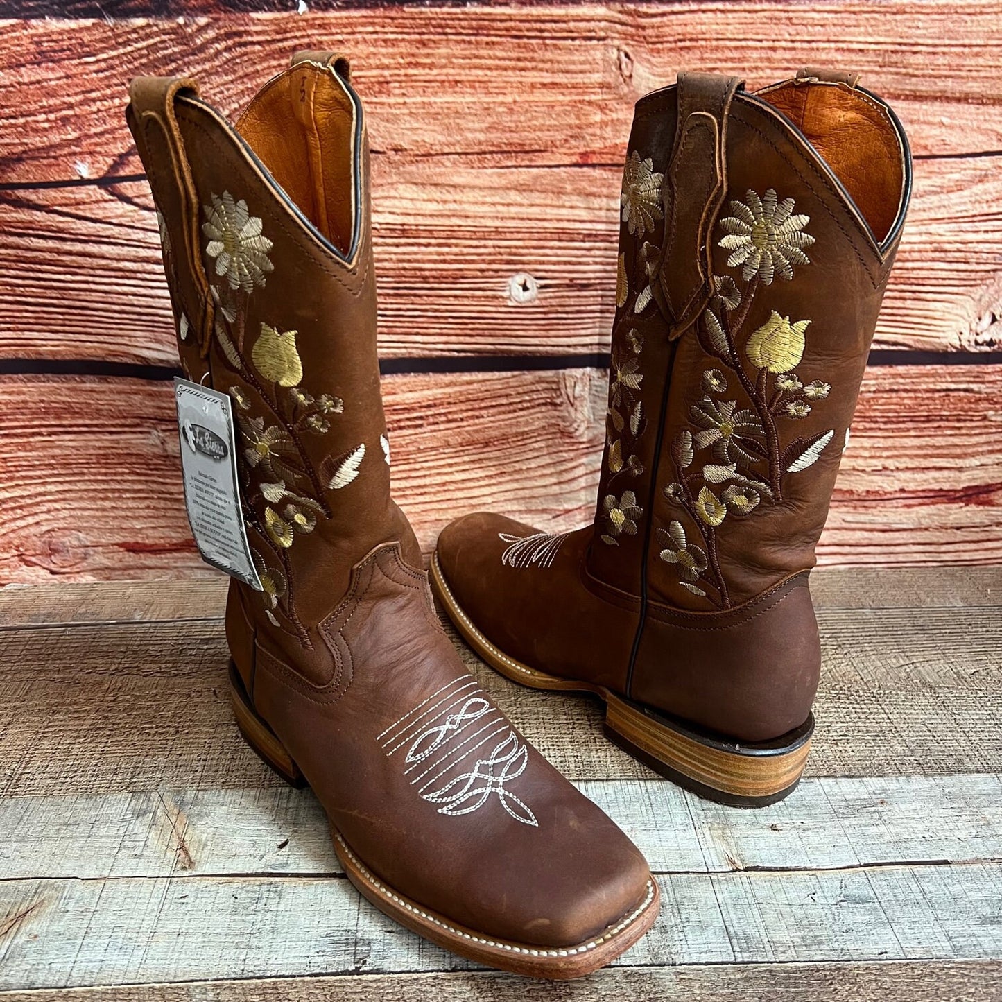 Botas de cuero color miel con sombreado y punta cuadrada Western Rodeo para mujer, aprox. 701