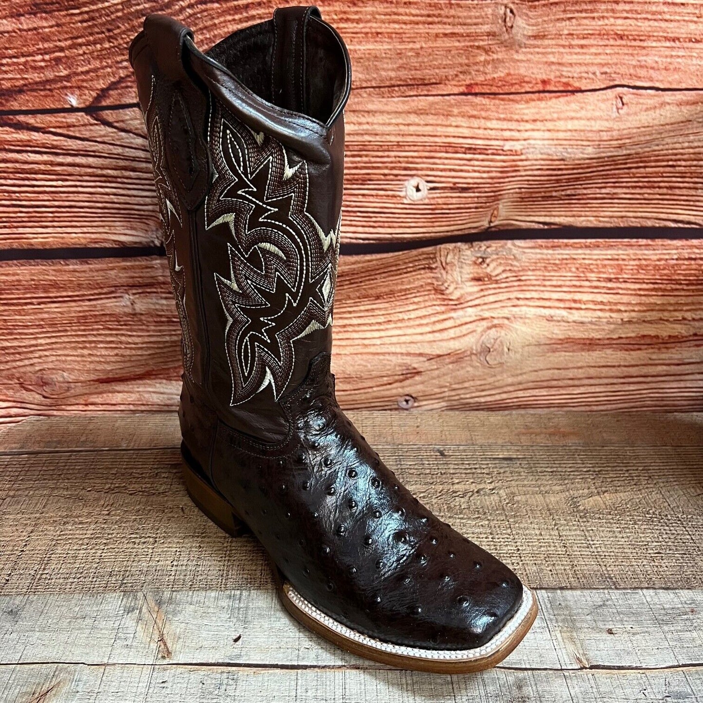 Botas vaqueras de piel con estampado de avestruz estilo western para hombre con punta cuadrada, 380 quilates, Texana Avestruz