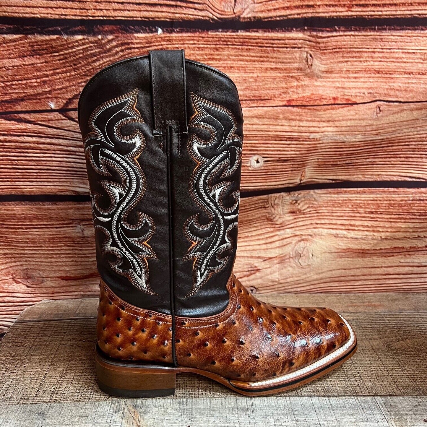 Botas vaqueras de piel con estampado de avestruz estilo western para hombre con punta cuadrada, 380 quilates, Texana Avestruz