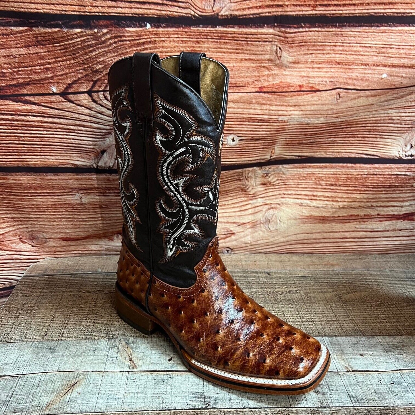 Botas vaqueras de piel con estampado de avestruz estilo western para hombre con punta cuadrada, 380 quilates, Texana Avestruz