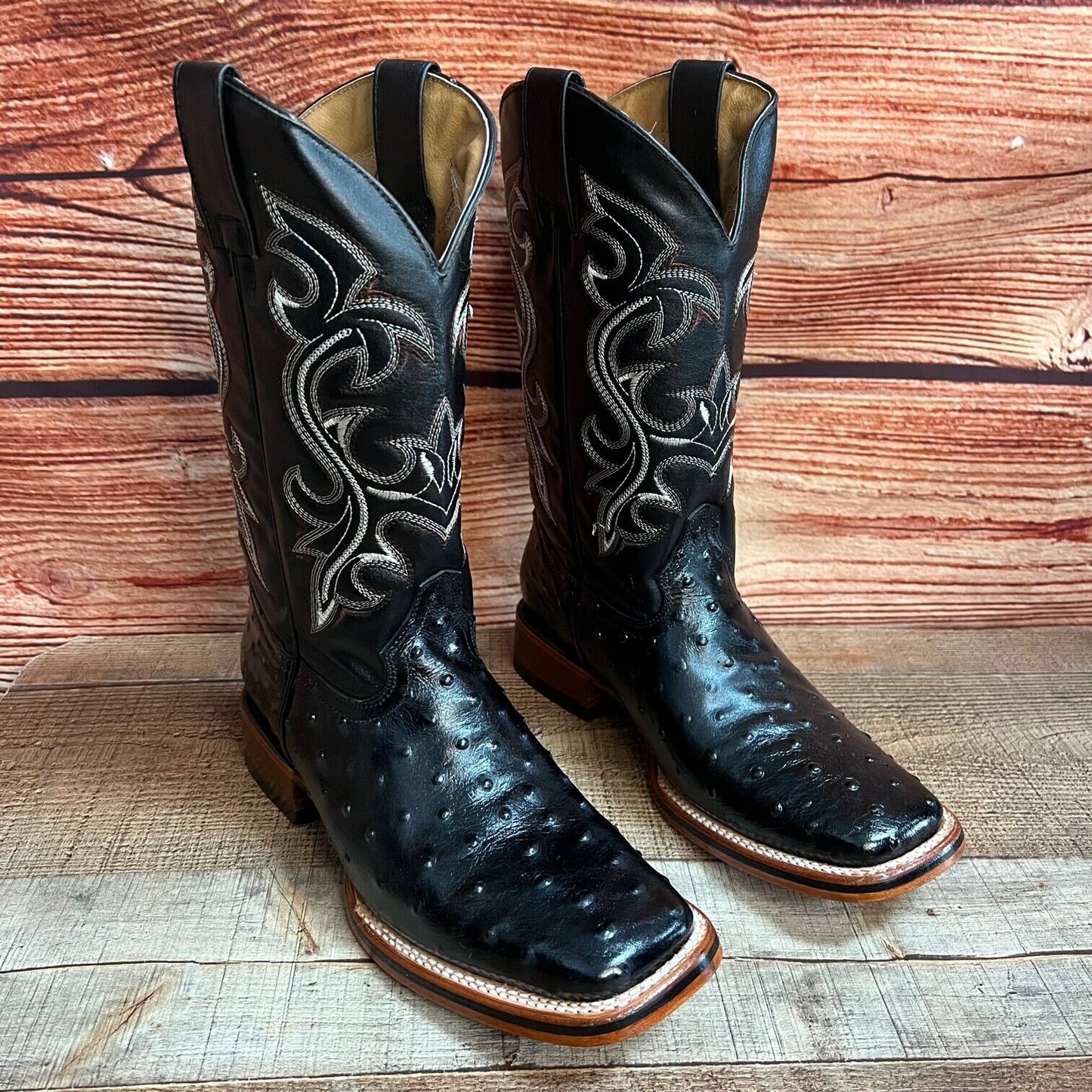 Botas vaqueras de piel con estampado de avestruz estilo western para hombre con punta cuadrada, 380 quilates, Texana Avestruz