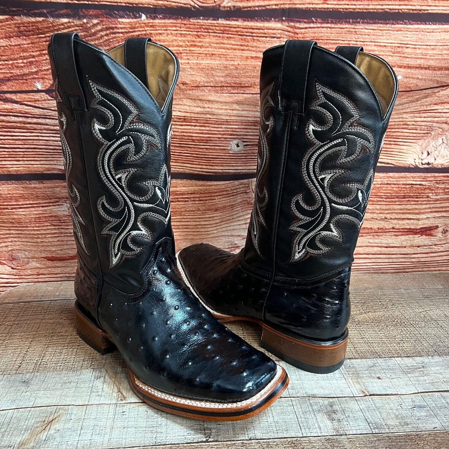 Botas vaqueras de piel con estampado de avestruz estilo western para hombre con punta cuadrada, 380 quilates, Texana Avestruz