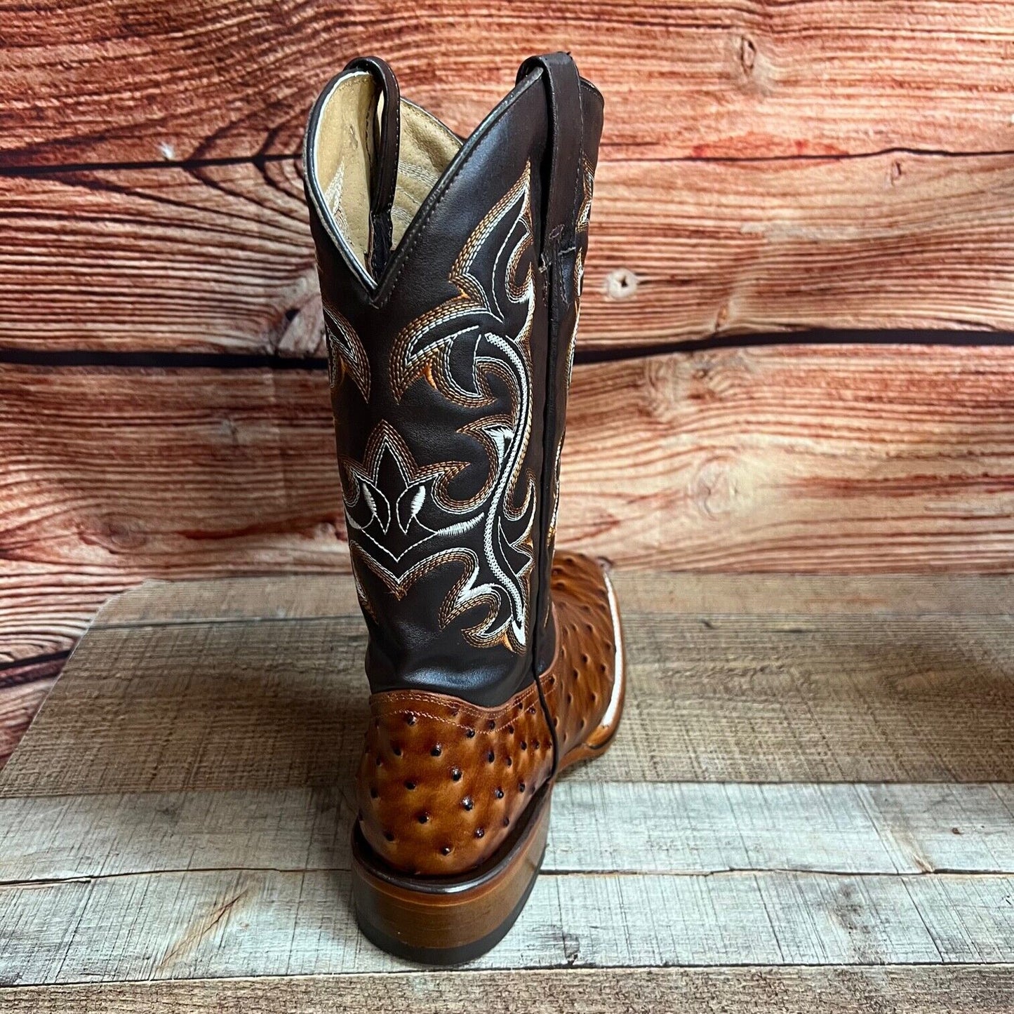 Botas vaqueras de piel con estampado de avestruz estilo western para hombre con punta cuadrada, 380 quilates, Texana Avestruz