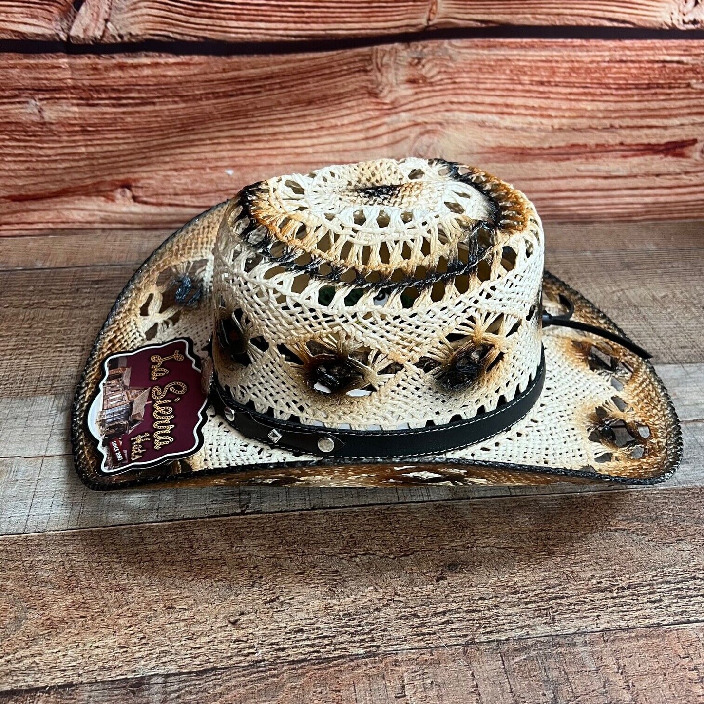 Sombrero de Paja Occidental Sombrero Ancho con Forma de Taco Sombrero Tejido Rodeo