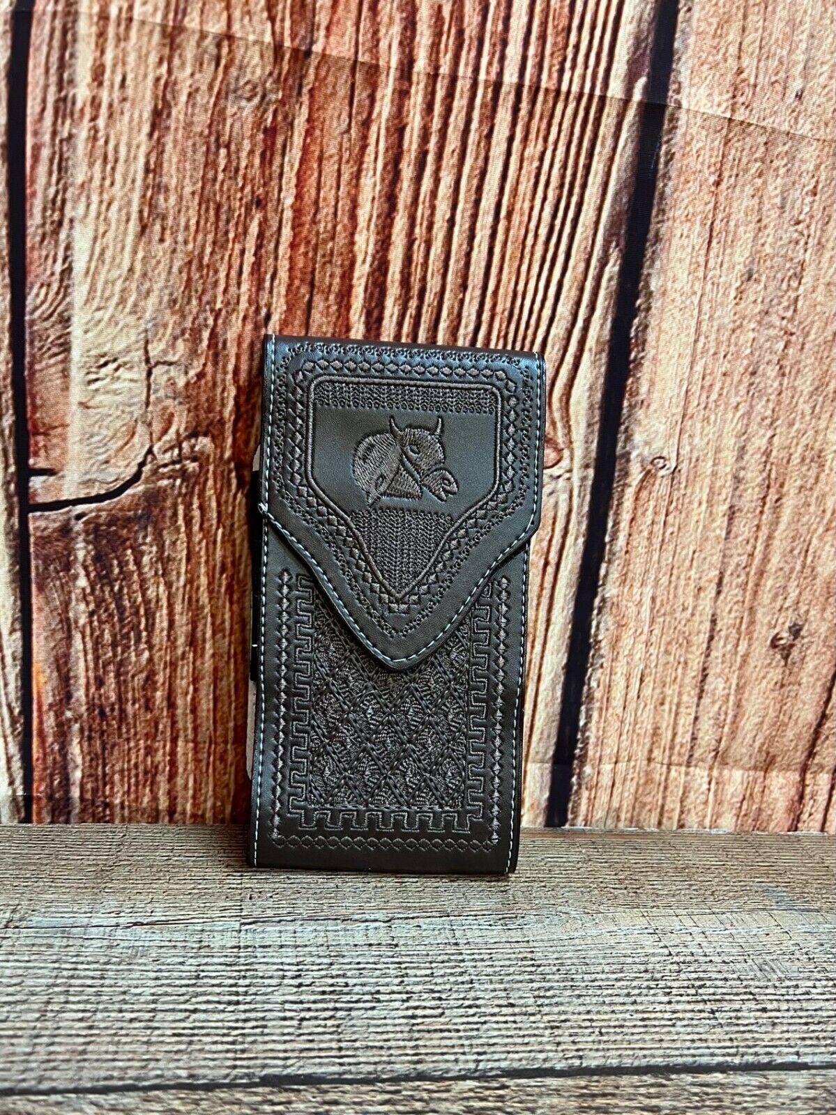 Men's Phone Case Embroidery Genuine Cow Leather