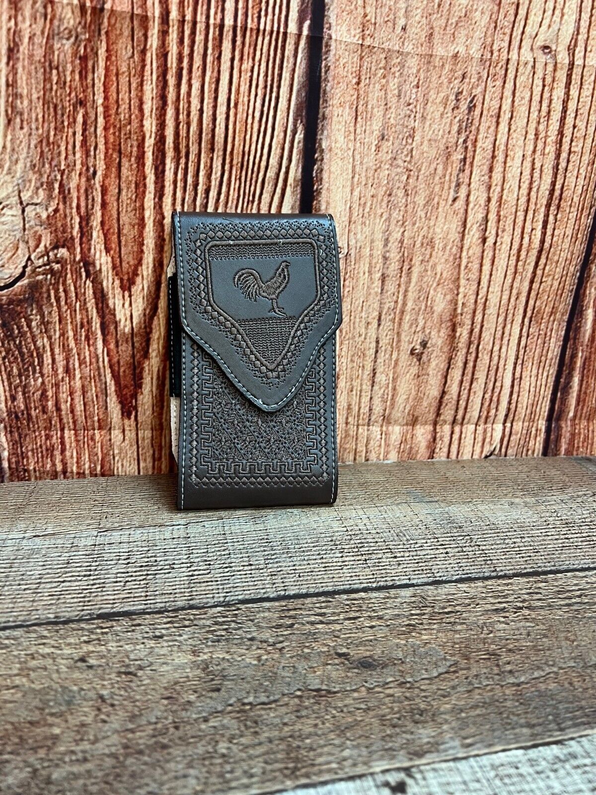Men's Phone Case Embroidery Genuine Cow Leather
