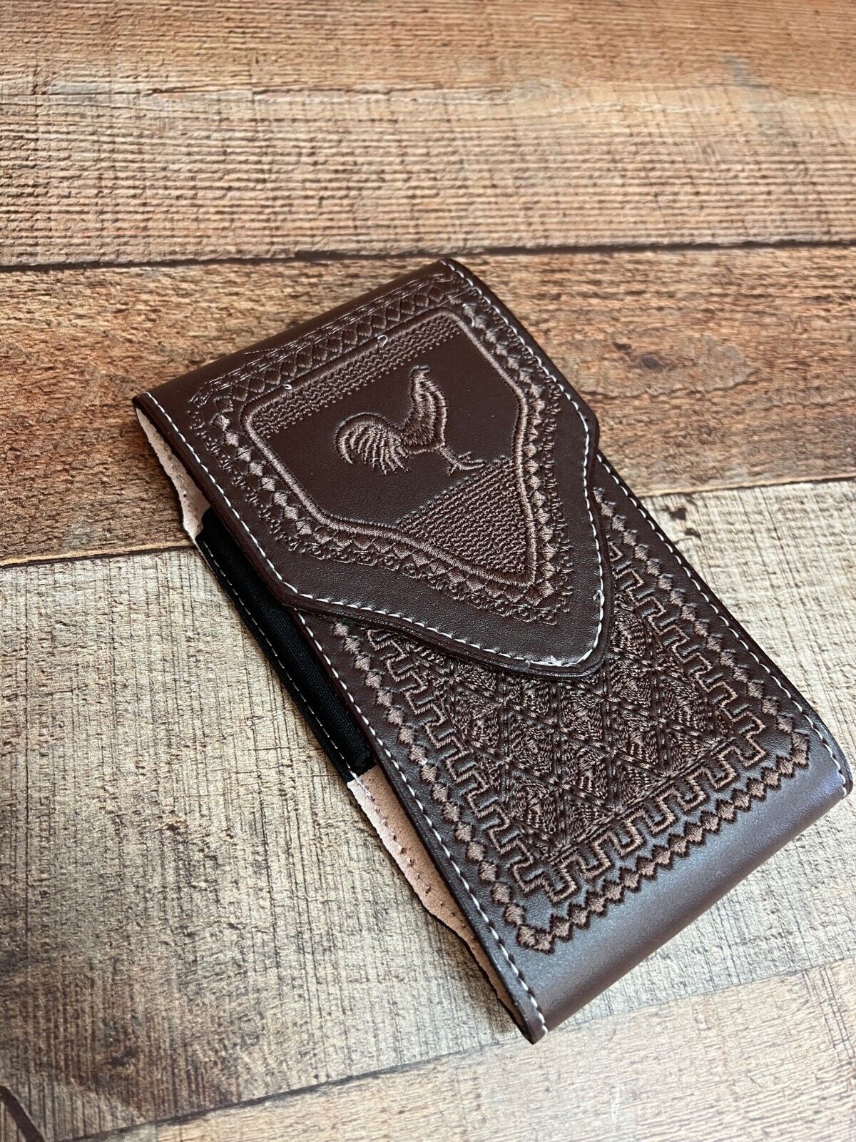Men's Phone Case Embroidery Genuine Cow Leather