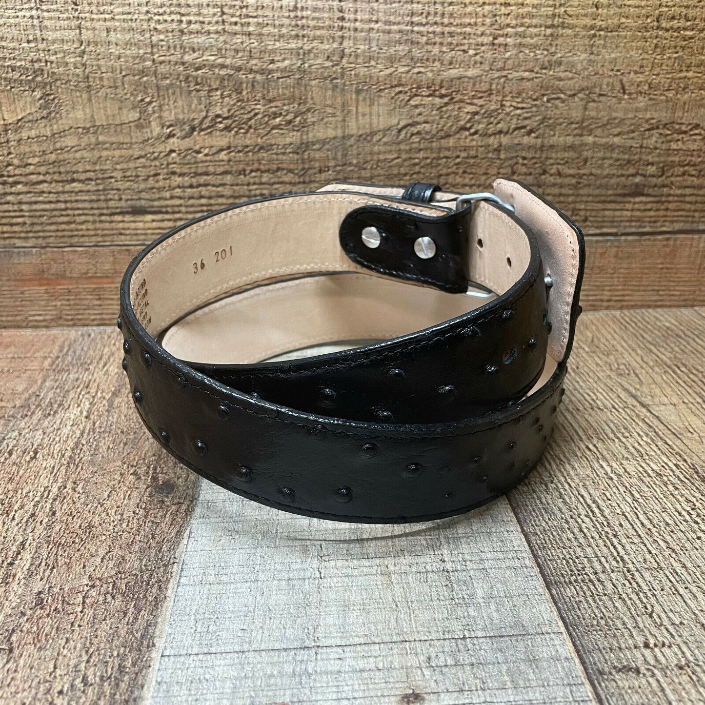Cinturón de piel de vaca auténtica con estampado de avestruz y hebilla redonda para hombre