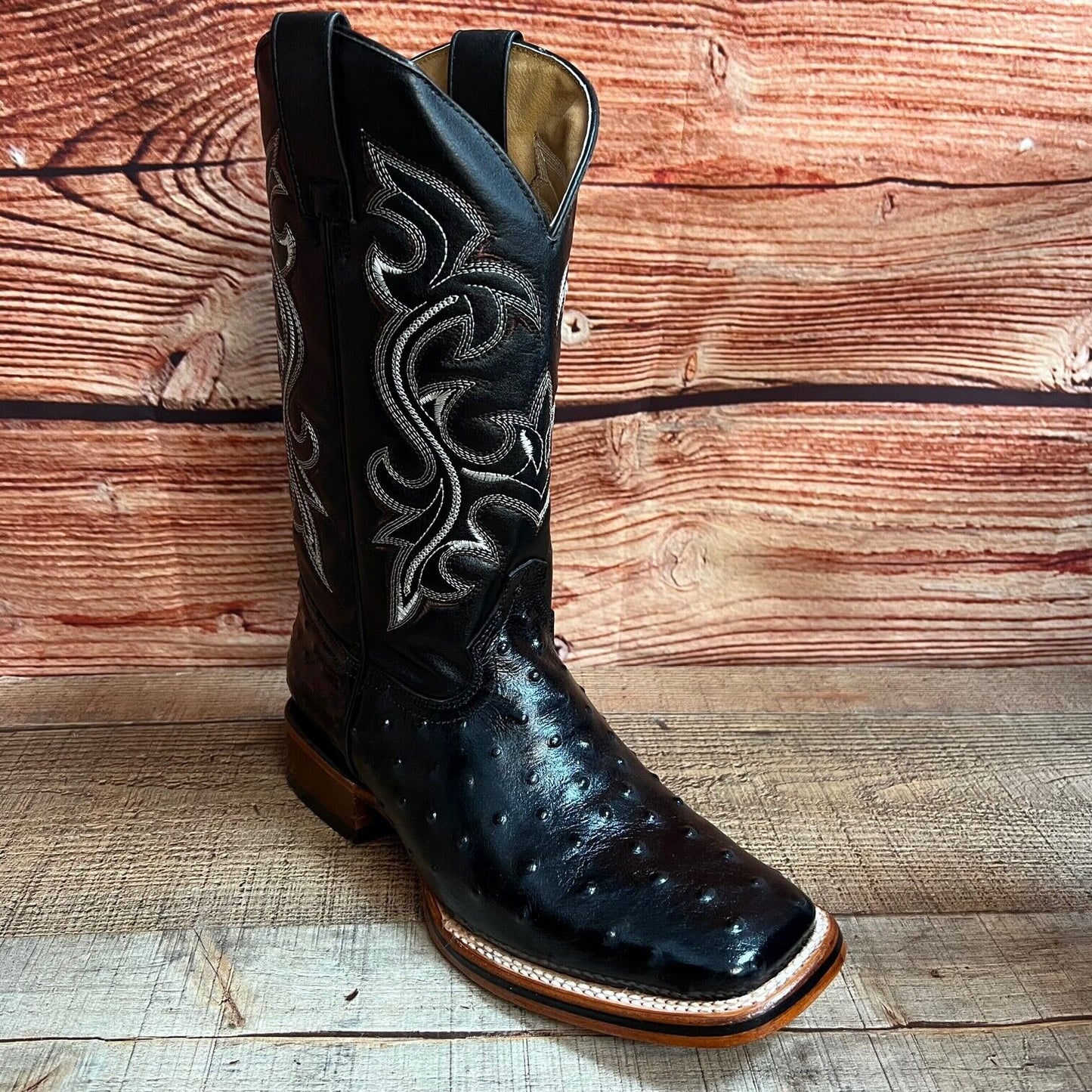 Botas vaqueras de piel con estampado de avestruz estilo western para hombre con punta cuadrada, 380 quilates, Texana Avestruz