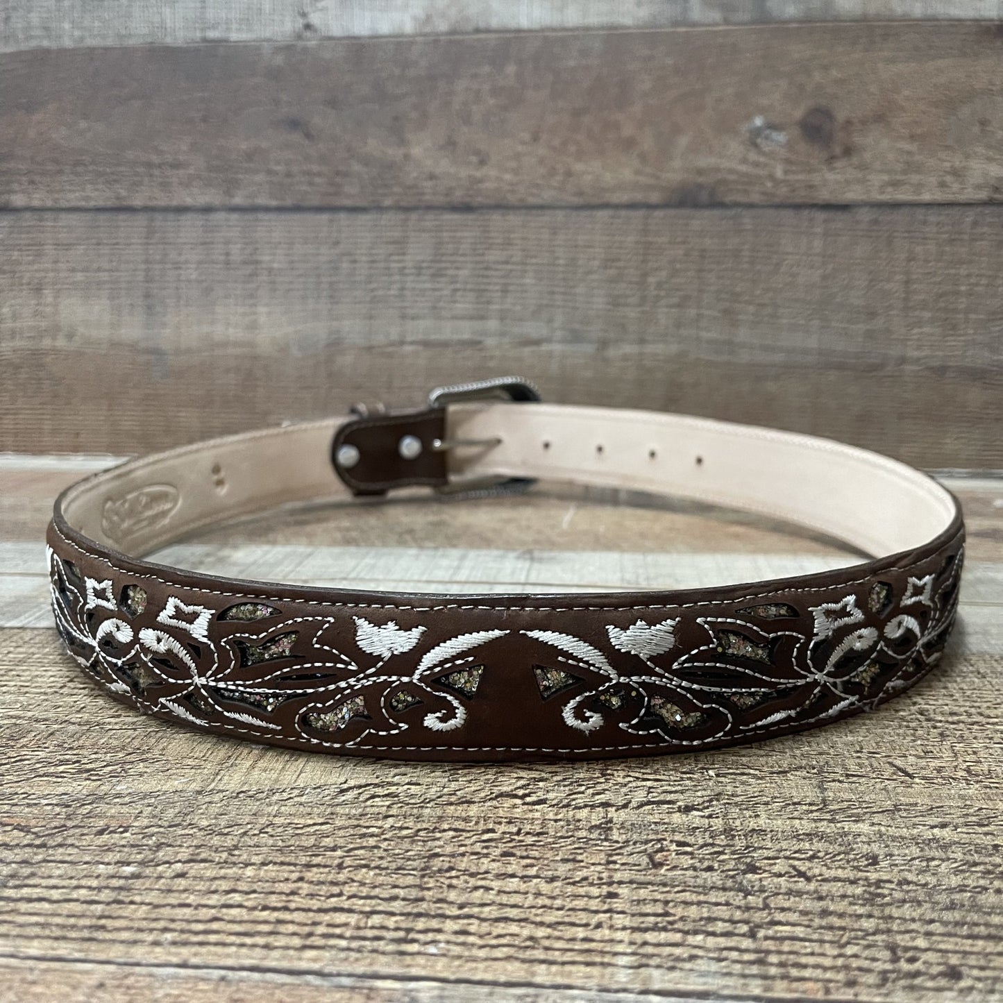 Cinturón de piel estilo vaquera occidental para mujer con purpurina Cinturón de mujer con purpurina