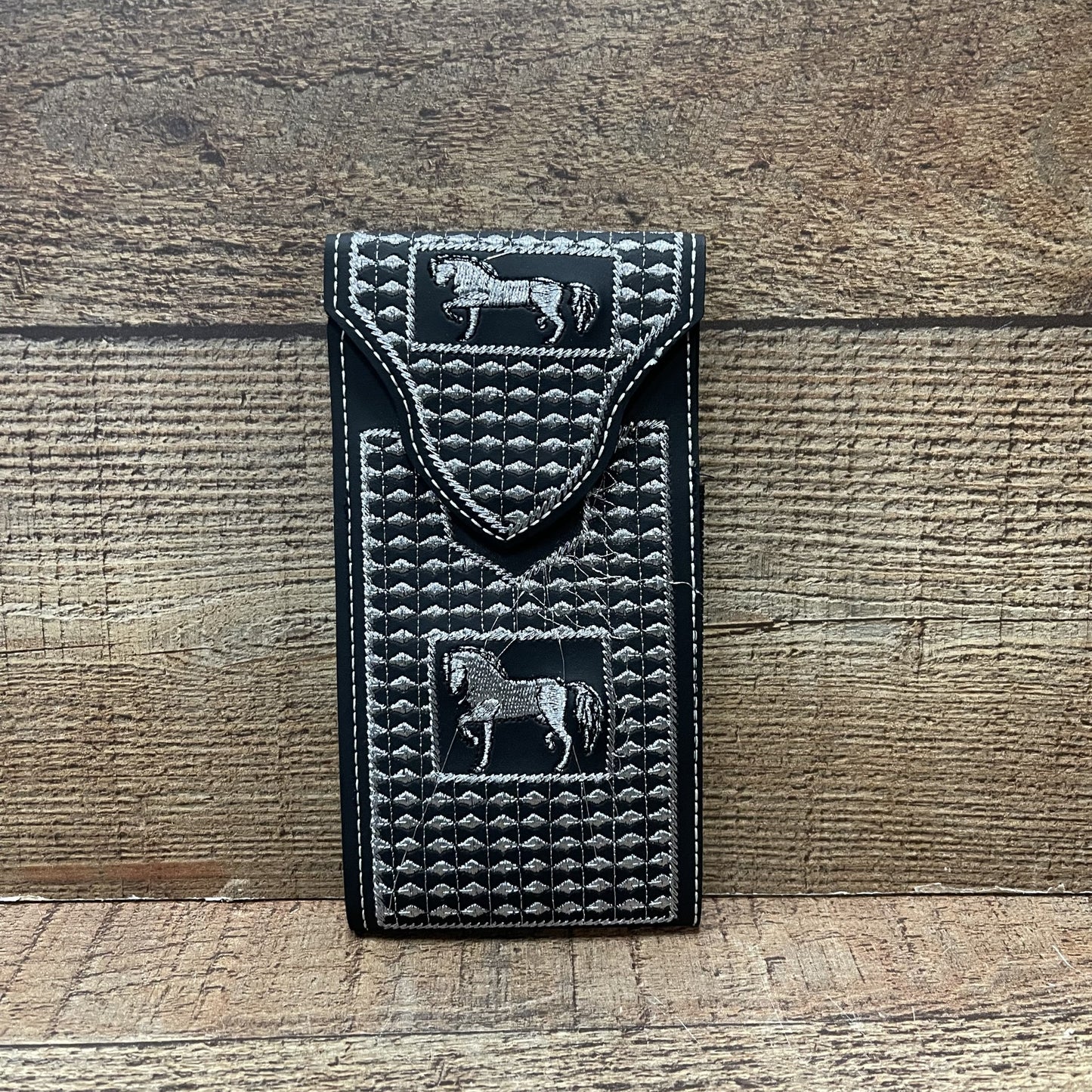 Men's Phone Case Embroidery With Silver Thread Genuine Cowhide Leather Funda Hilo Plata