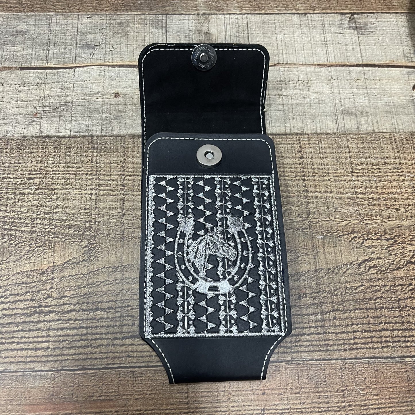 Men's Phone Case Embroidery With Silver Thread Genuine Cowhide Leather Funda Hilo Plata