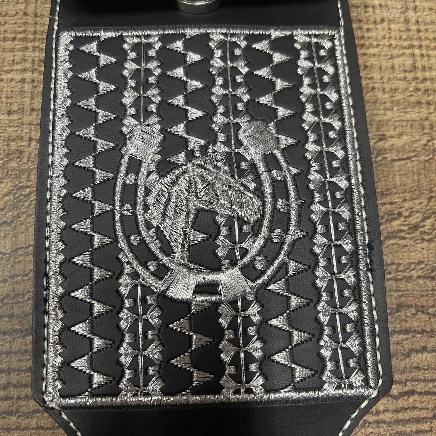 Men's Phone Case Embroidery With Silver Thread Genuine Cowhide Leather Funda Hilo Plata