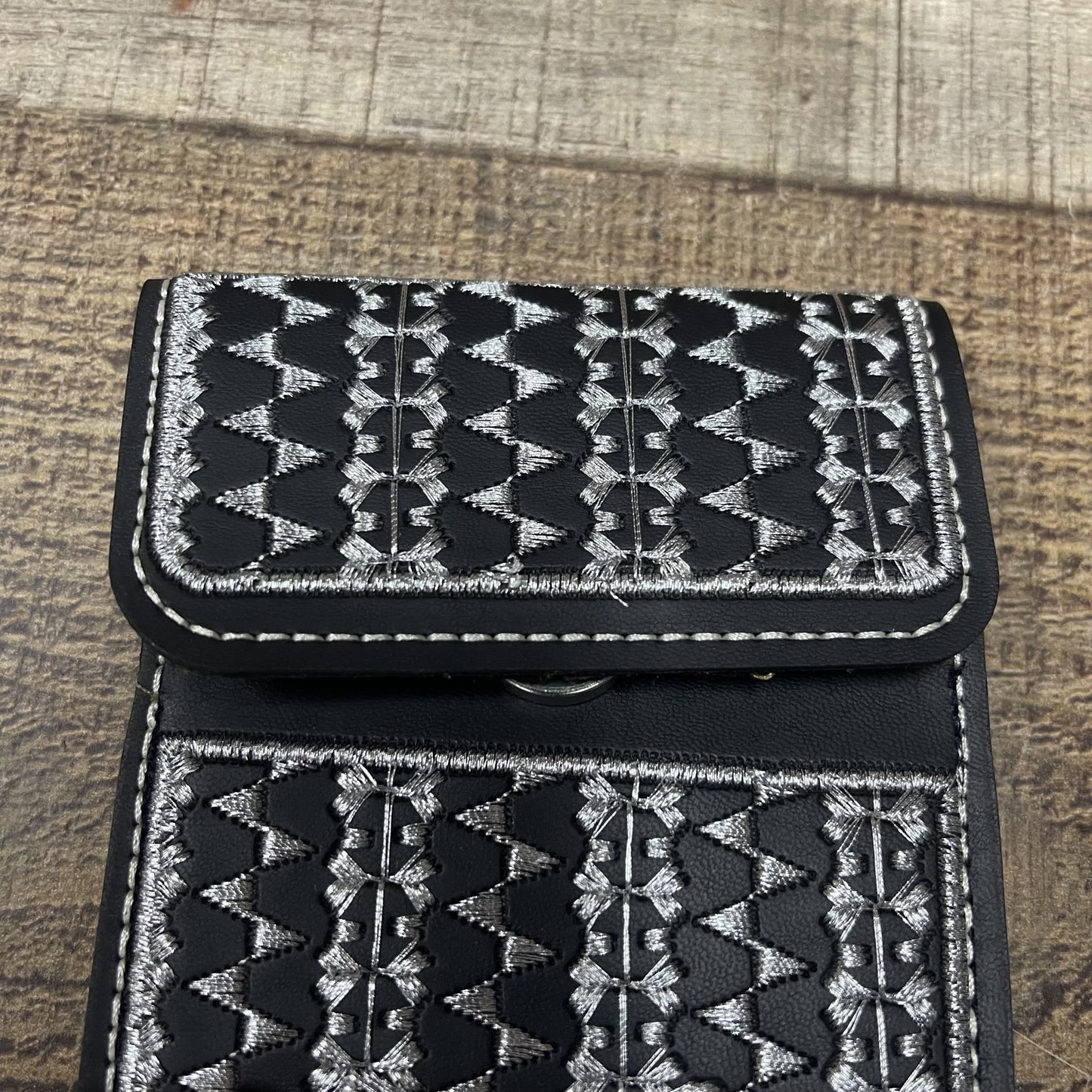 Men's Phone Case Embroidery With Silver Thread Genuine Cowhide Leather Funda Hilo Plata