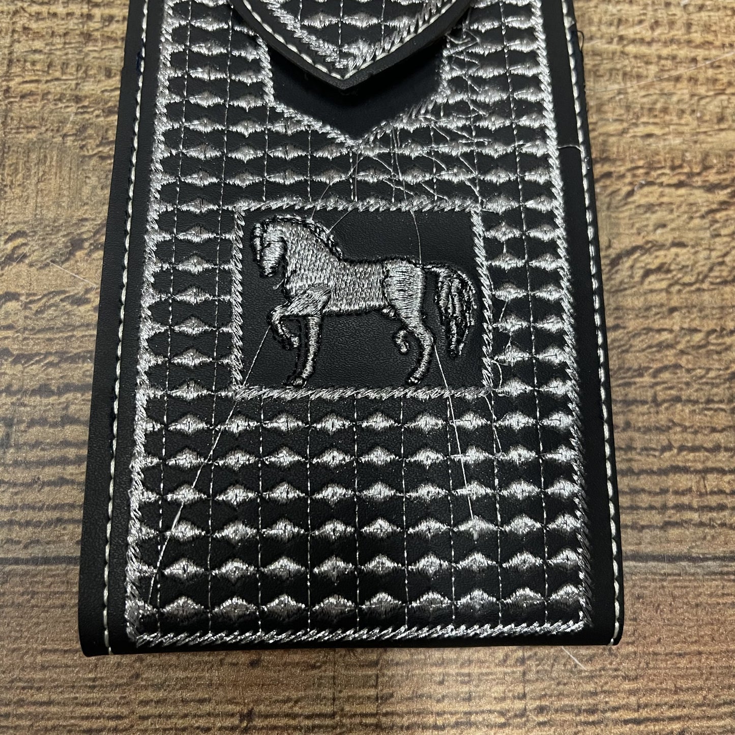 Men's Phone Case Embroidery With Silver Thread Genuine Cowhide Leather Funda Hilo Plata