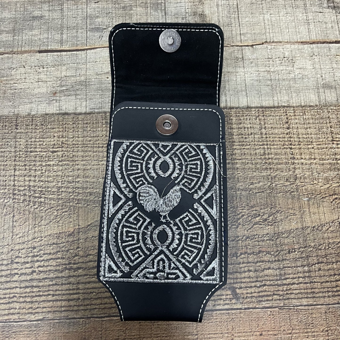 Men's Phone Case Embroidery With Silver Thread Genuine Cowhide Leather Funda Hilo Plata