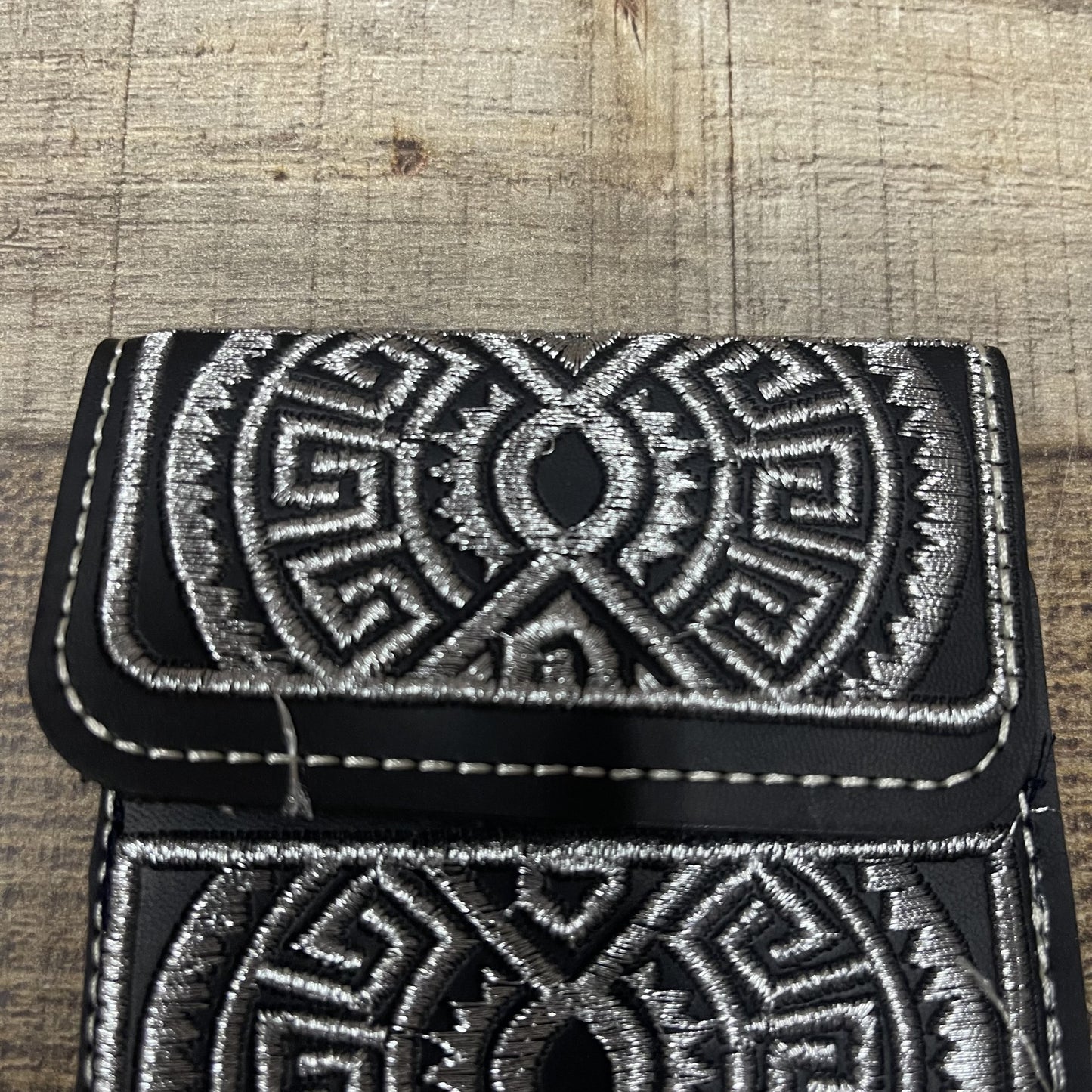 Men's Phone Case Embroidery With Silver Thread Genuine Cowhide Leather Funda Hilo Plata