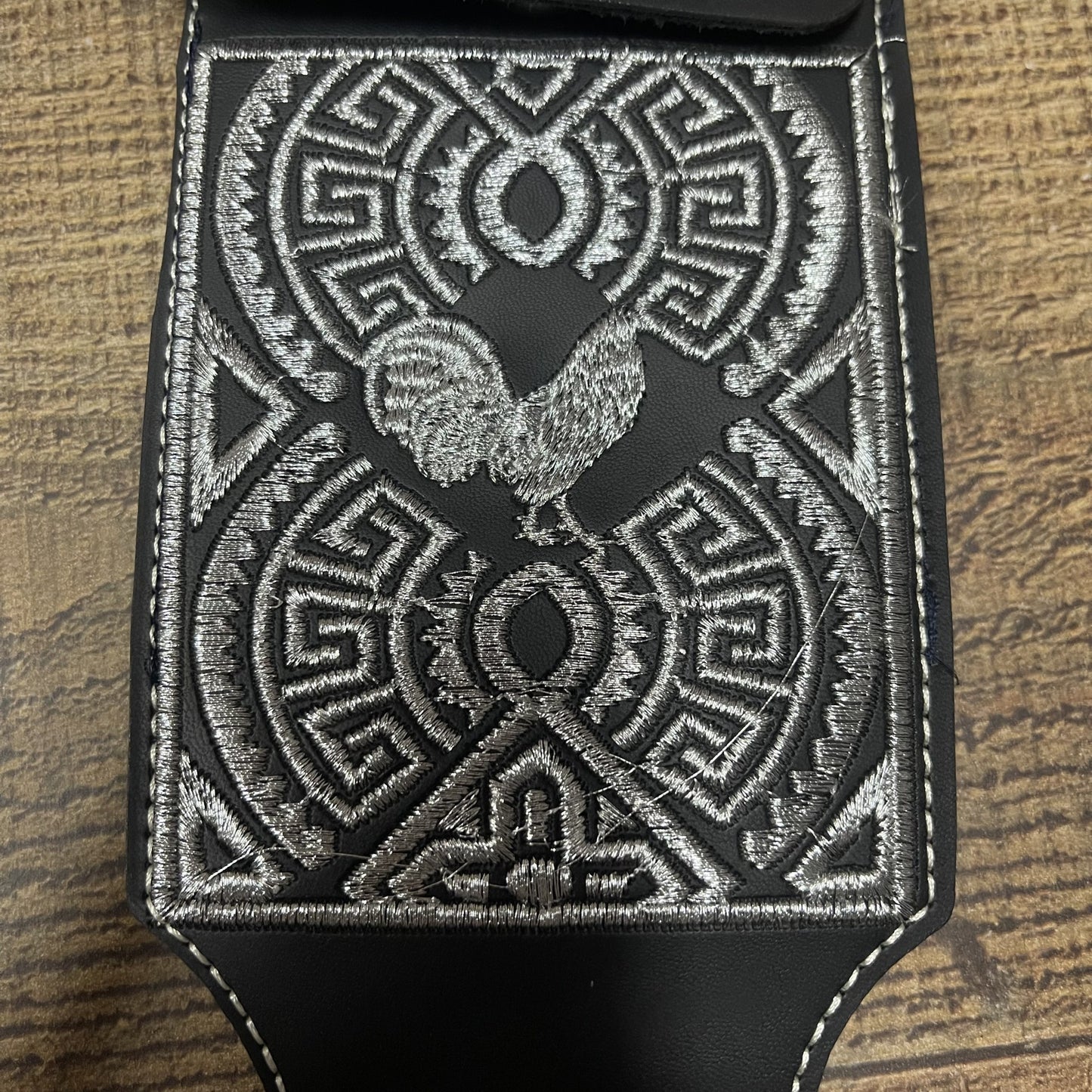 Men's Phone Case Embroidery With Silver Thread Genuine Cowhide Leather Funda Hilo Plata