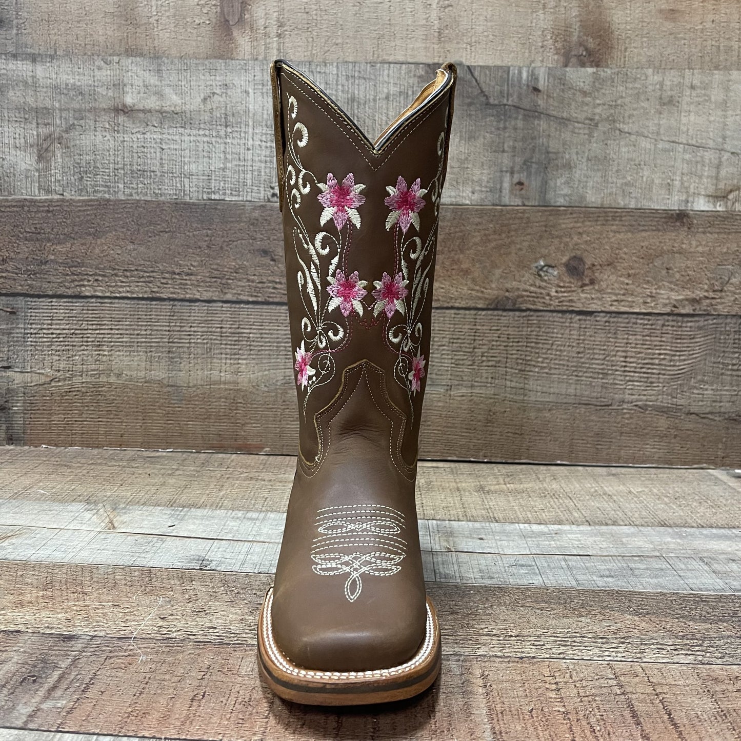 Women's Genuine Leather Cowgirl Boots Pink Flowers Est.804