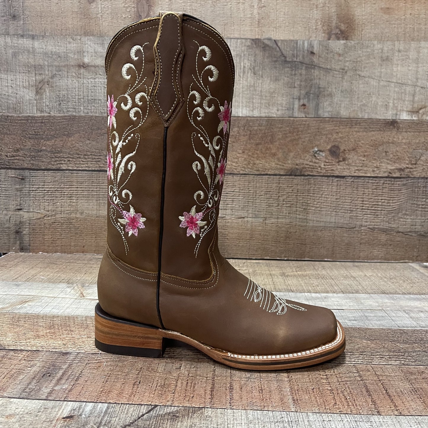 Women's Genuine Leather Cowgirl Boots Pink Flowers Est.804