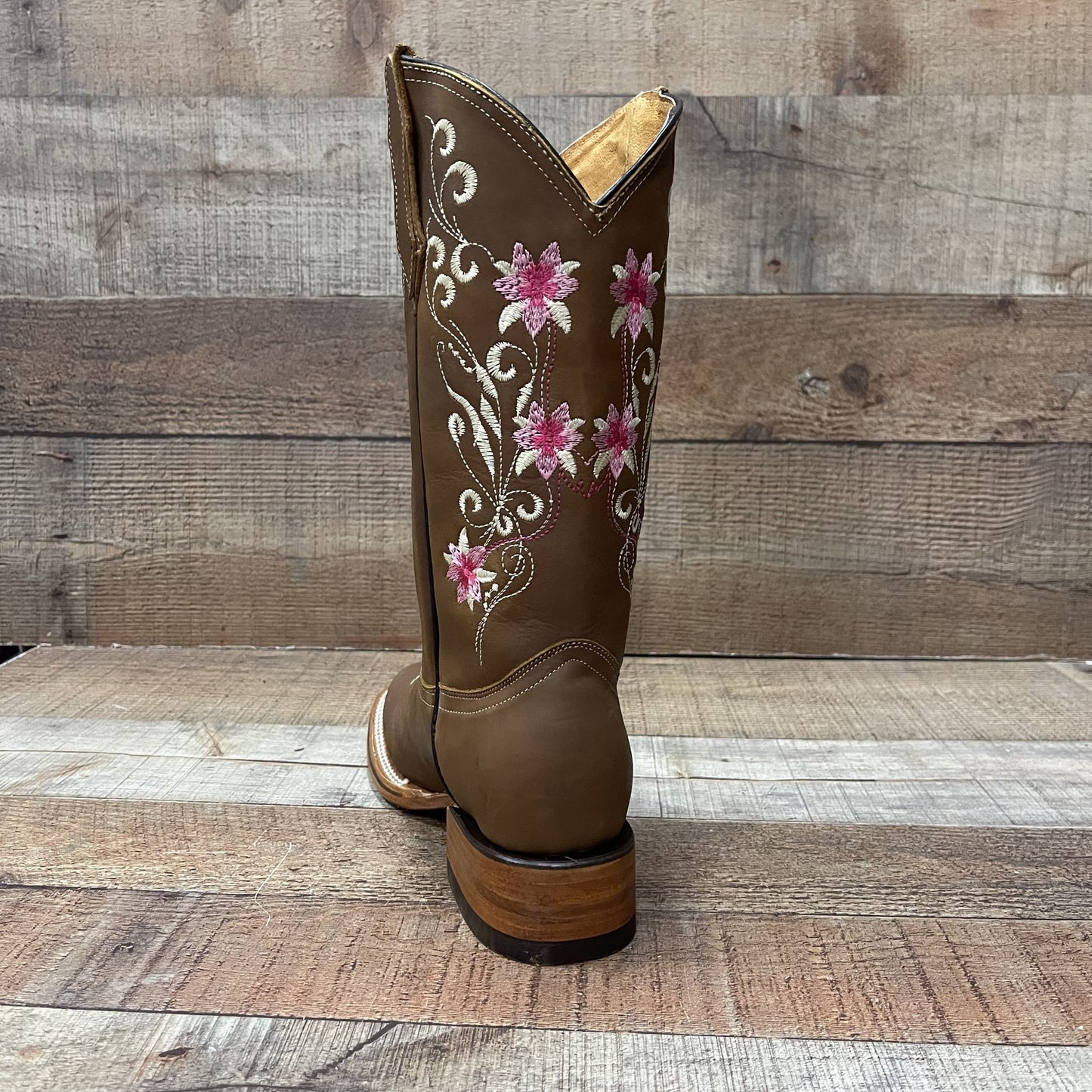 Women's Genuine Leather Cowgirl Boots Pink Flowers Est.804