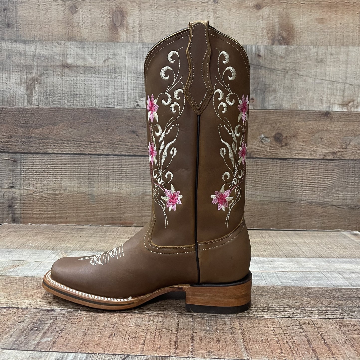 Women's Genuine Leather Cowgirl Boots Pink Flowers Est.804