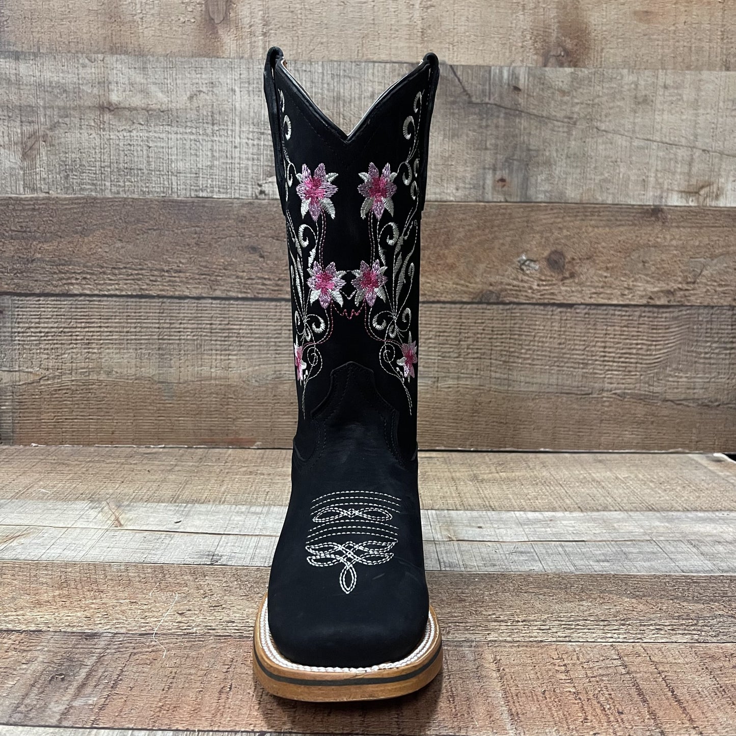 Women's Genuine Leather Cowgirl Boots Pink Flowers Est.804